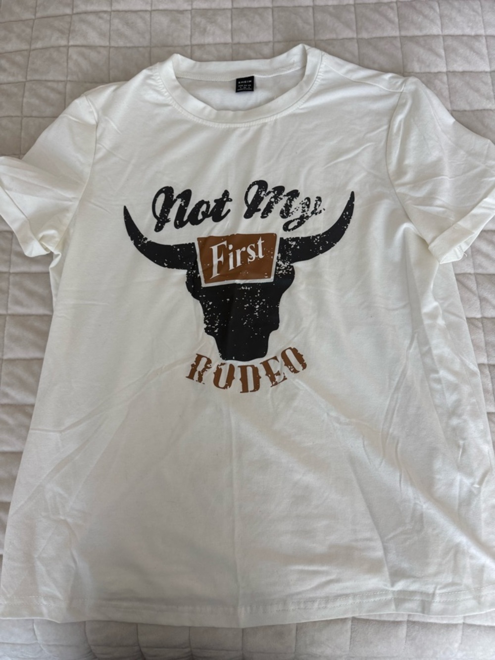 White Graphic Tee with Rodeo Bull Print